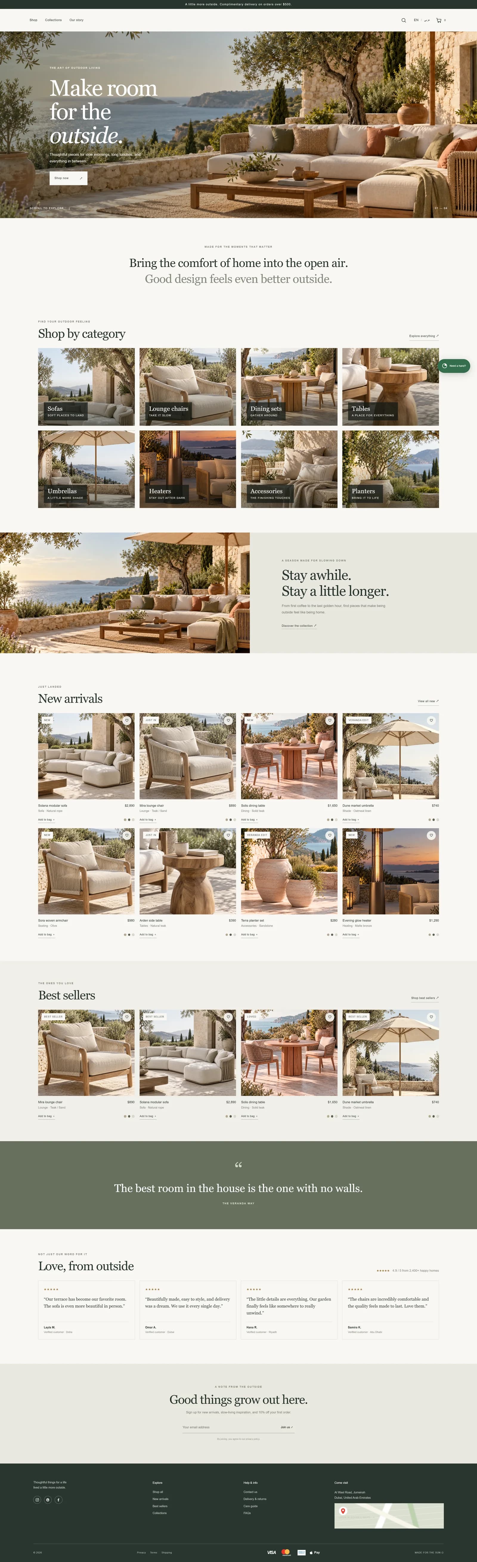 Outdoor furniture website page design